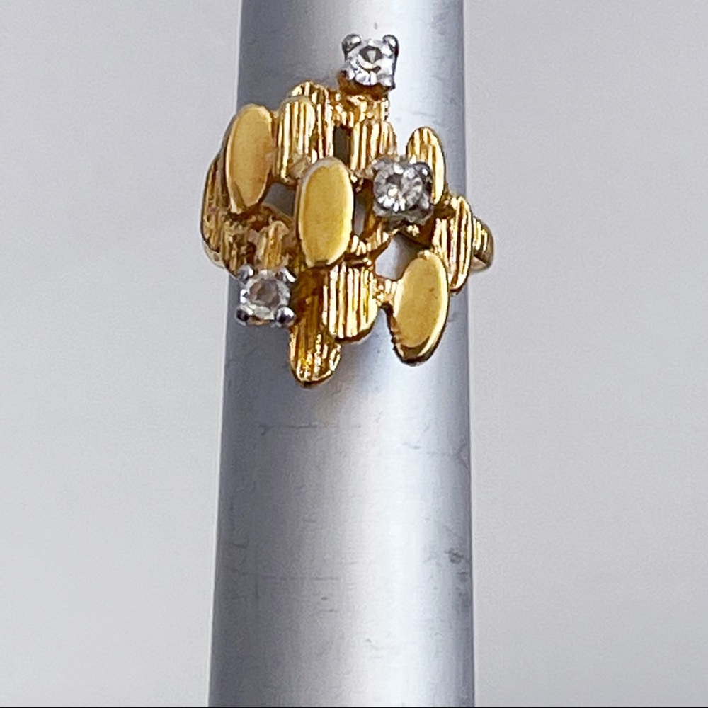 Vintage 18K HGE CZ Abstract Nugget Brutalist Ring Sz 5 Cocktail Statement Ring - Picture 7 of 13
